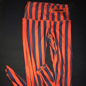 Syracuse navy & orange striped leggings